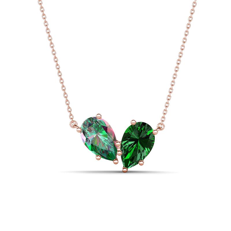 Zemi 1.66 ctw Pear Shape Created Alexandrite and Lab Grown Emerald (7x5 mm) Toi Et Moi Pendant Necklace 