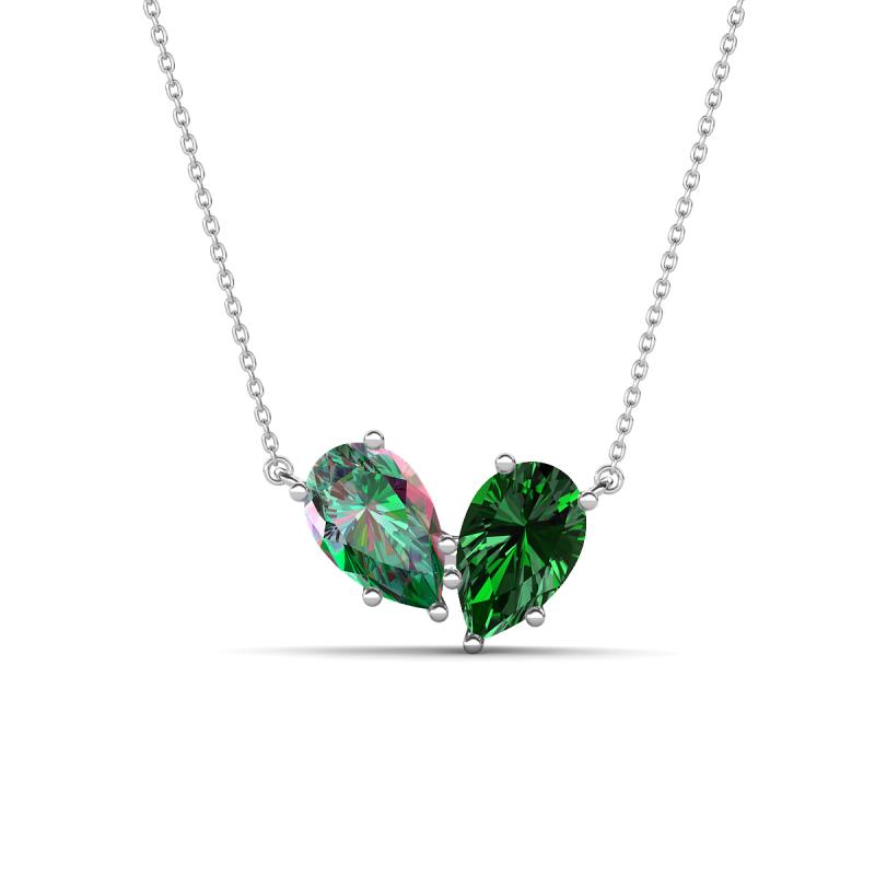 Zemi 1.66 ctw Pear Shape Created Alexandrite and Lab Grown Emerald (7x5 mm) Toi Et Moi Pendant Necklace 