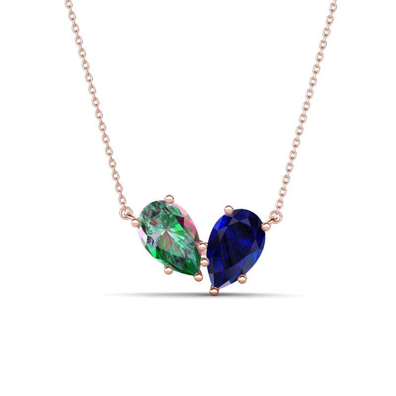 Zemi 1.76 ctw Pear Shape Created Alexandrite and Lab Grown Blue Sapphire (7x5 mm) Toi Et Moi Pendant Necklace 