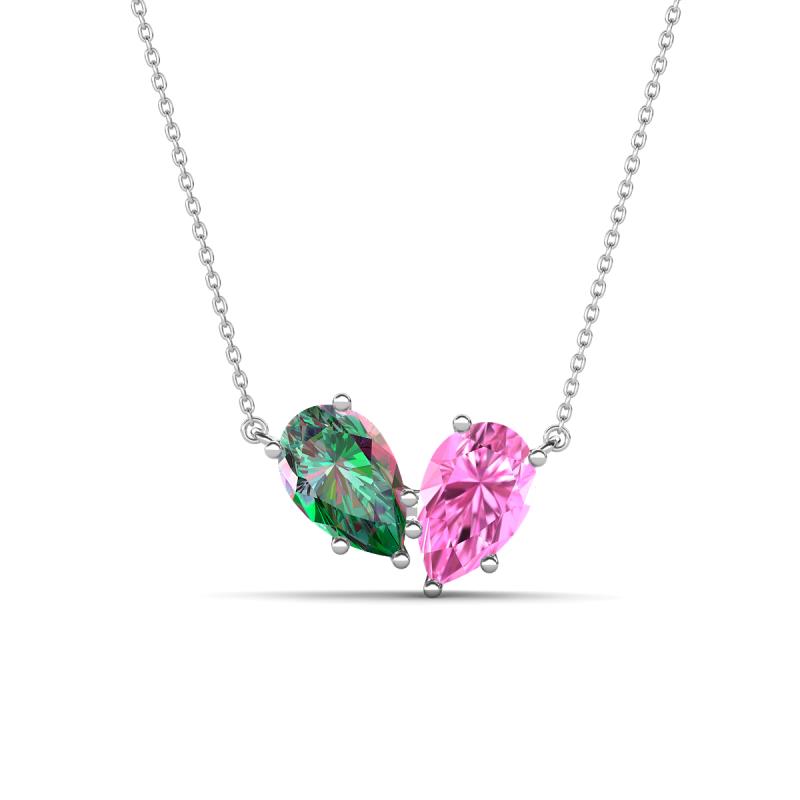 Zemi 1.76 ctw Pear Shape Created Alexandrite and Lab Grown Pink Sapphire (7x5 mm) Toi Et Moi Pendant Necklace 