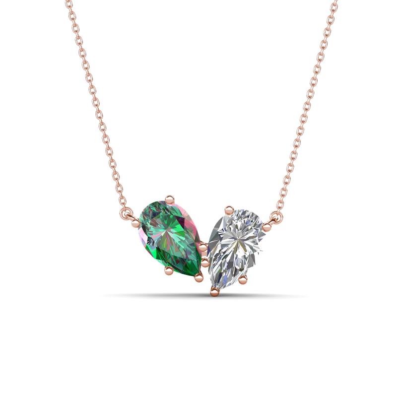 Zemi 2.16 ctw Pear Shape Created Alexandrite and Lab Grown Diamond (7x5 mm) Toi Et Moi Pendant Necklace 