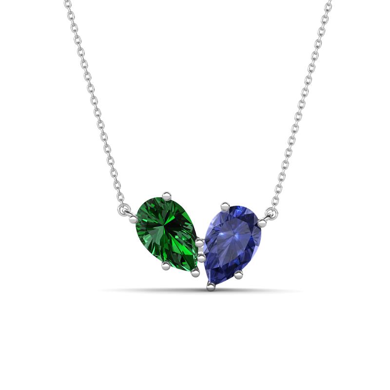 Zemi 1.40 ctw Pear Shape Lab Grown Emerald and Iolite (7x5 mm) Toi Et Moi Pendant Necklace 