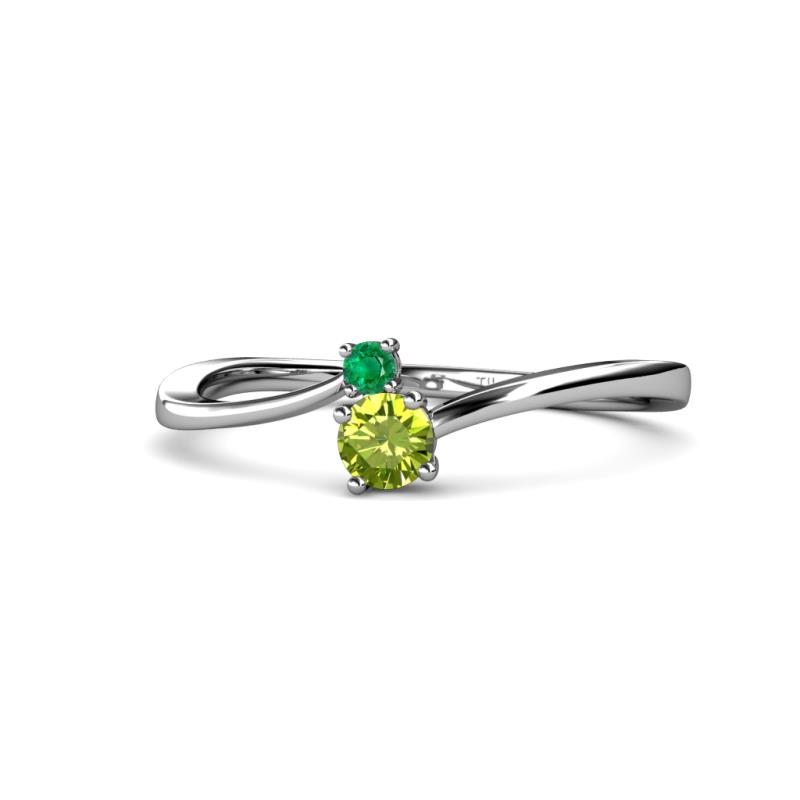 Lucie 4.10 mm Bold Round Emerald and Peridot 2 Stone Promise Ring 