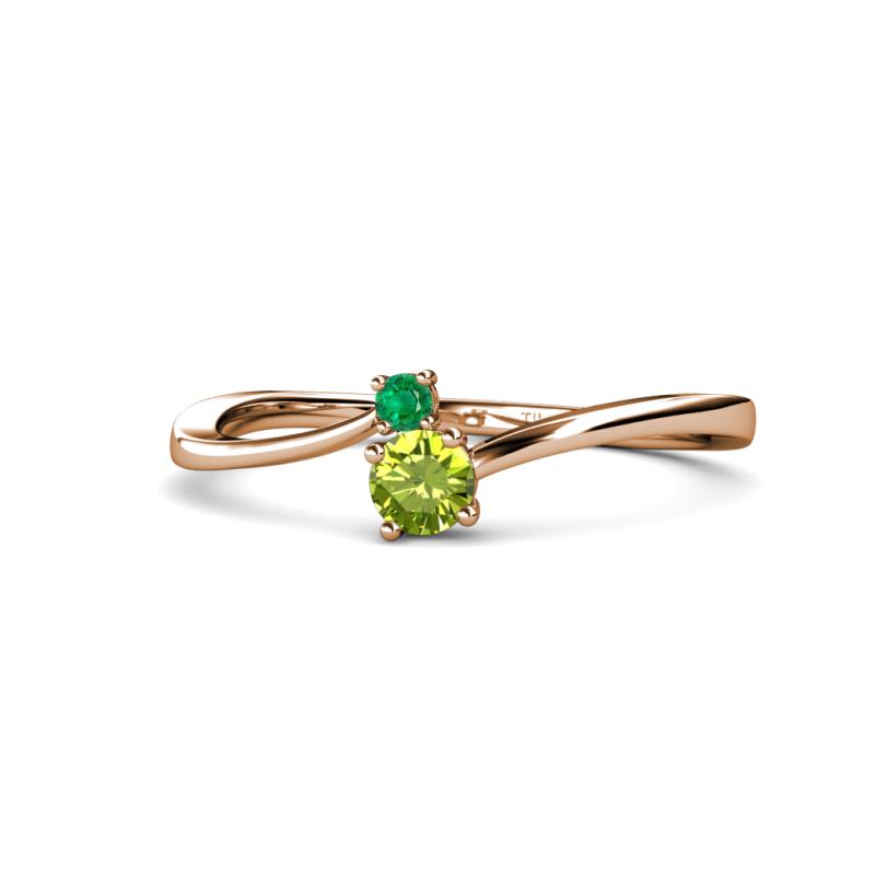 Lucie 4.10 mm Bold Round Emerald and Peridot 2 Stone Promise Ring 