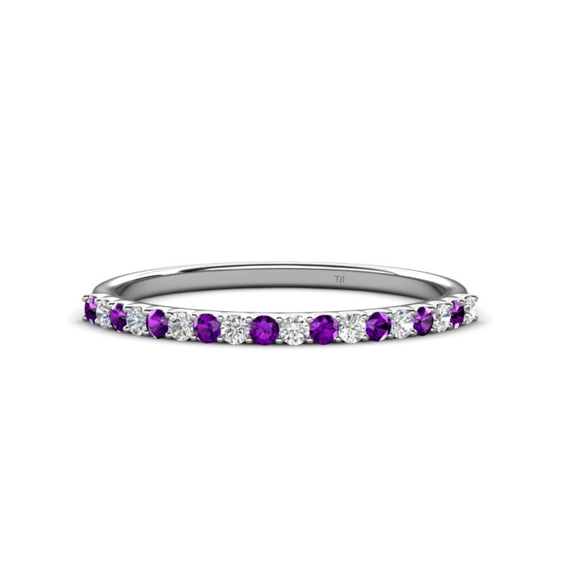 Iskra 1.50 mm Round Amethyst and Diamond 18 Stone Wedding Band 