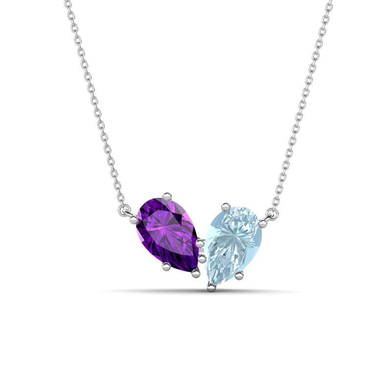 Zemi 1.25 ctw Pear Shape Amethyst and Aquamarine (7x5 mm) Toi Et Moi Pendant Necklace 