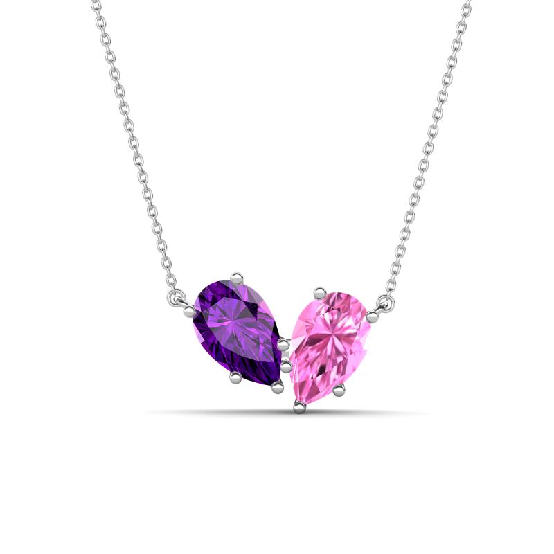 Zemi 1.55 ctw Pear Shape Amethyst and Lab Grown Pink Sapphire (7x5 mm) Toi Et Moi Pendant Necklace 
