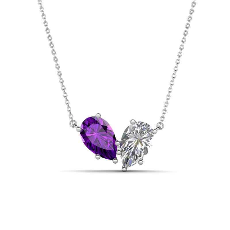 Zemi 1.40 ctw Pear Shape Amethyst and IGI Certified Lab Grown Diamond (7x5 mm) Toi Et Moi Pendant Necklace 