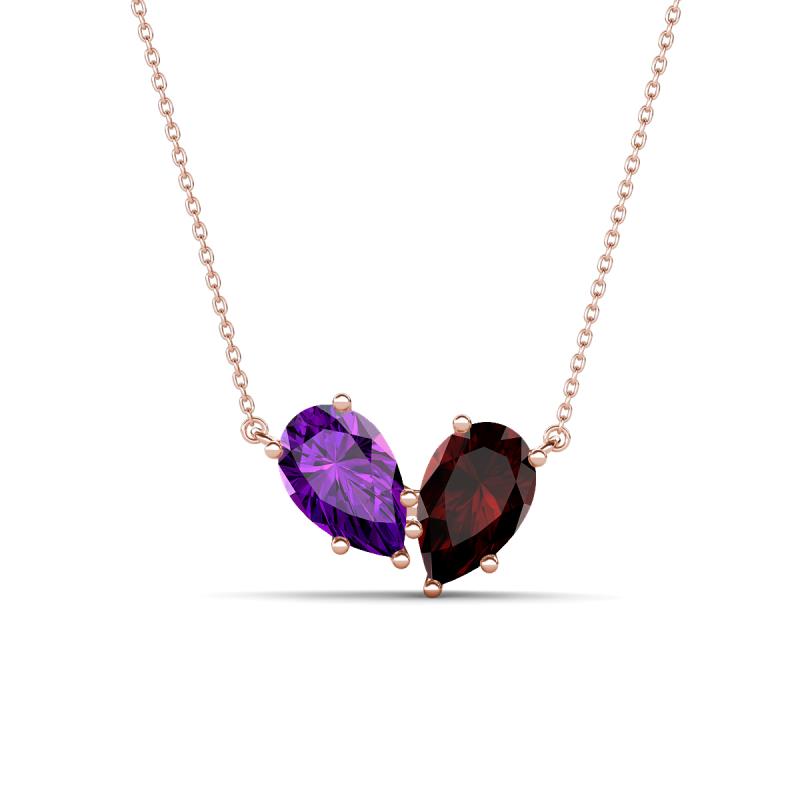 Zemi 1.55 ctw Pear Shape Amethyst and Red Garnet (7x5 mm) Toi Et Moi Pendant Necklace 
