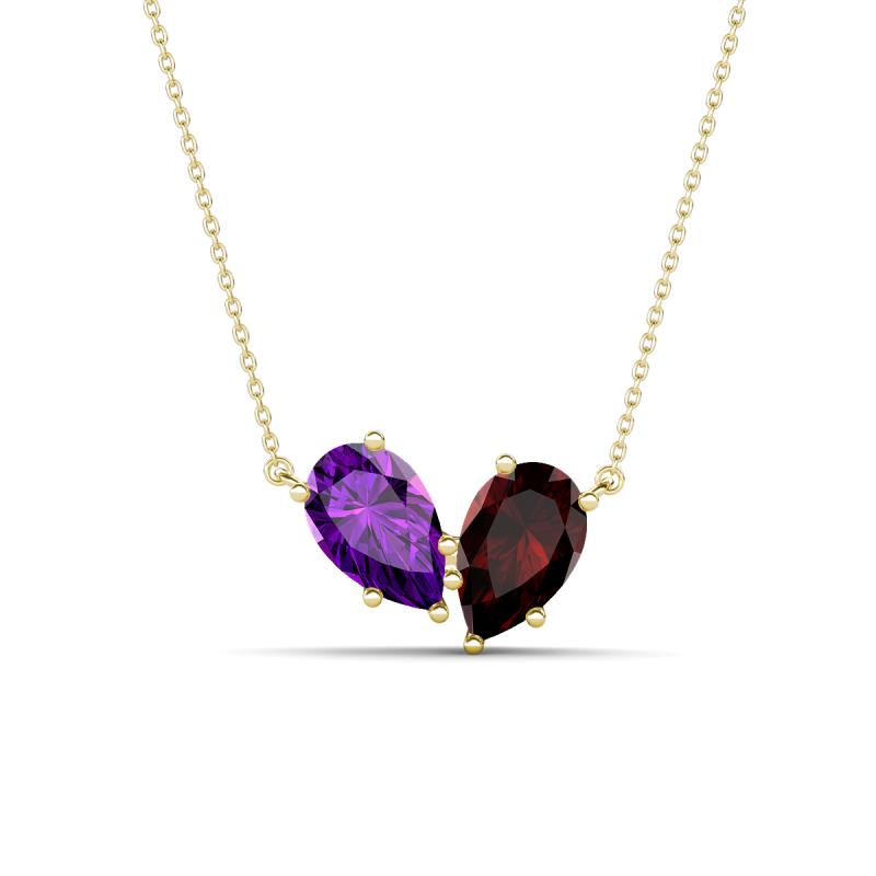 Zemi 1.55 ctw Pear Shape Amethyst and Red Garnet (7x5 mm) Toi Et Moi Pendant Necklace 