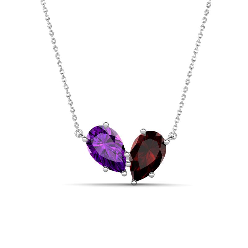 Zemi 1.55 ctw Pear Shape Amethyst and Red Garnet (7x5 mm) Toi Et Moi Pendant Necklace 