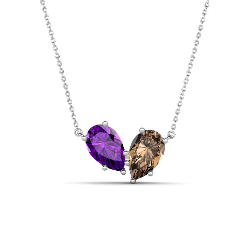 Zemi 1.30 ctw Pear Shape Amethyst and Smoky Quartz (7x5 mm) Toi Et Moi Pendant Necklace 