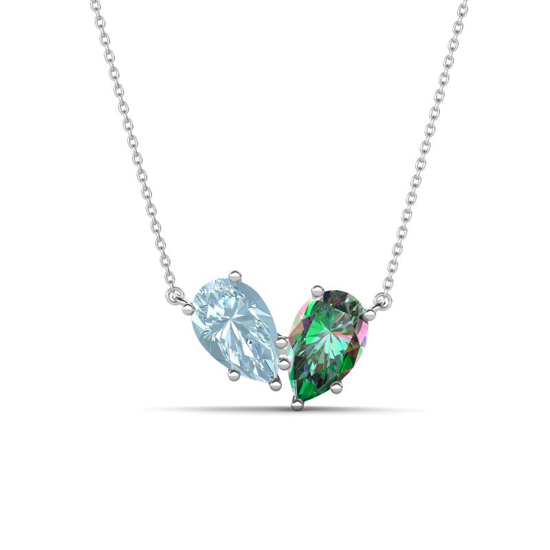 Zemi 1.46 ctw Pear Shape Aquamarine and Created Alexandrite (7x5 mm) Toi Et Moi Pendant Necklace 