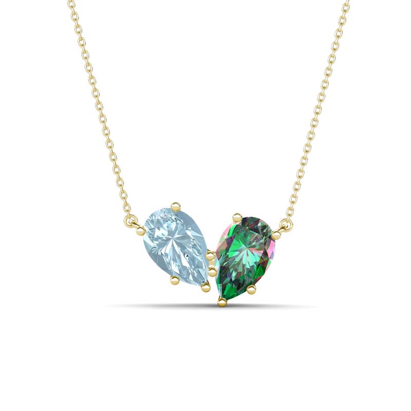 Zemi 1.46 ctw Pear Shape Aquamarine and Created Alexandrite (7x5 mm) Toi Et Moi Pendant Necklace 