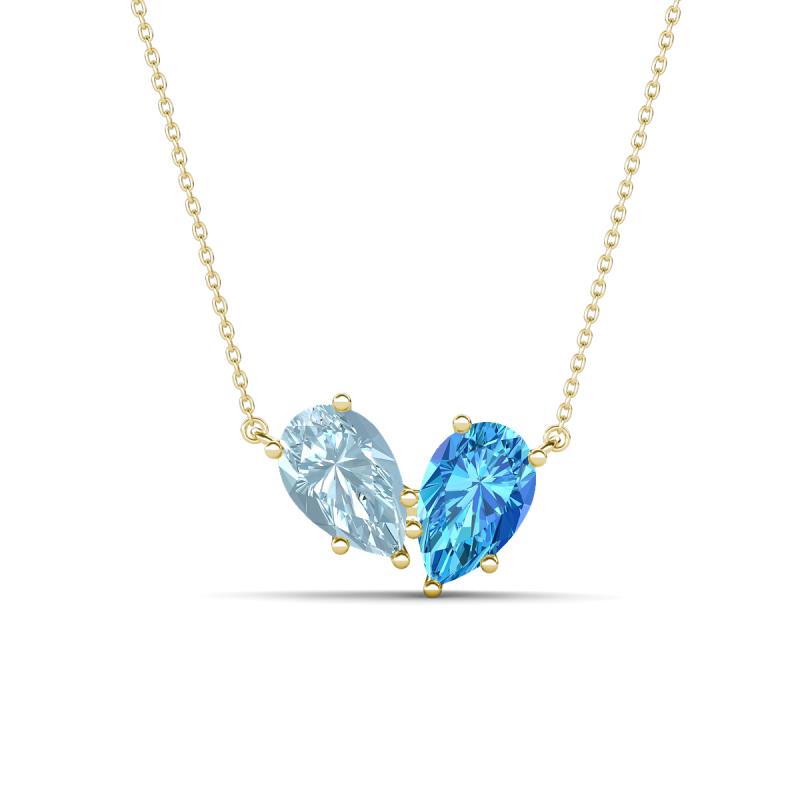 Zemi 1.45 ctw Pear Shape Aquamarine and Blue Topaz (7x5 mm) Toi Et Moi Pendant Necklace 