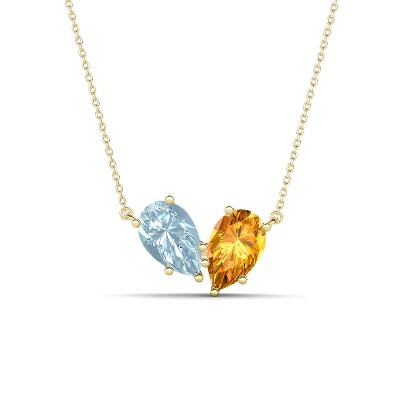 Zemi 1.25 ctw Pear Shape Aquamarine and Citrine (7x5 mm) Toi Et Moi Pendant Necklace 