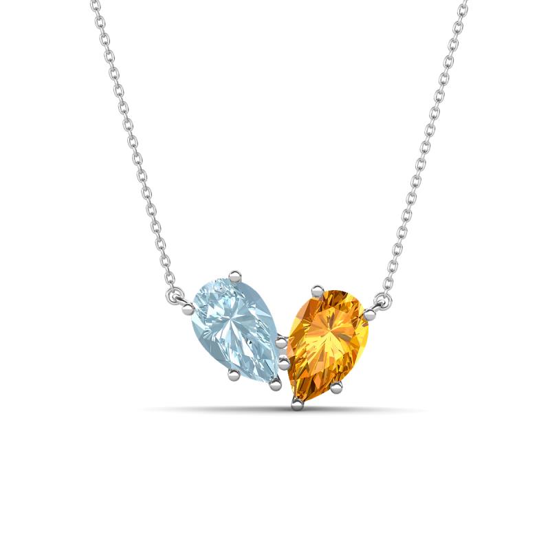 Zemi 1.25 ctw Pear Shape Aquamarine and Citrine (7x5 mm) Toi Et Moi Pendant Necklace 