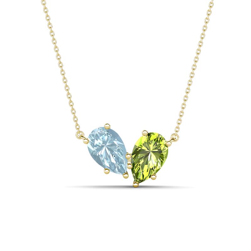 Zemi 1.40 ctw Pear Shape Aquamarine and Peridot (7x5 mm) Toi Et Moi Pendant Necklace 