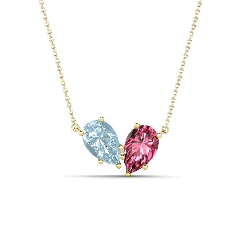 Zemi 1.30 ctw Pear Shape Aquamarine and Pink Tourmaline (7x5 mm) Toi Et Moi Pendant Necklace 