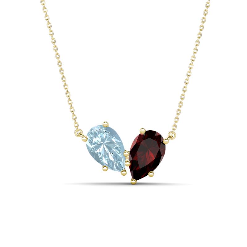 Zemi 1.50 ctw Pear Shape Aquamarine and Red Garnet (7x5 mm) Toi Et Moi Pendant Necklace 