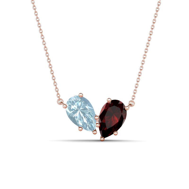 Zemi 1.50 ctw Pear Shape Aquamarine and Red Garnet (7x5 mm) Toi Et Moi Pendant Necklace 