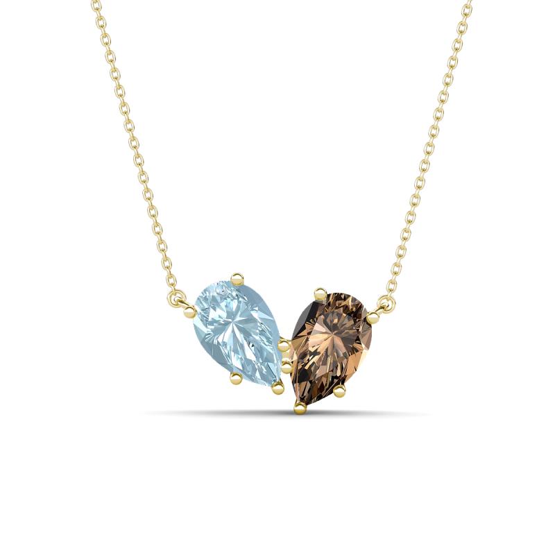 Zemi 1.25 ctw Pear Shape Aquamarine and Smoky Quartz (7x5 mm) Toi Et Moi Pendant Necklace 