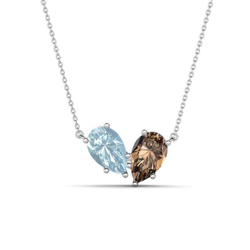 Zemi 1.25 ctw Pear Shape Aquamarine and Smoky Quartz (7x5 mm) Toi Et Moi Pendant Necklace 