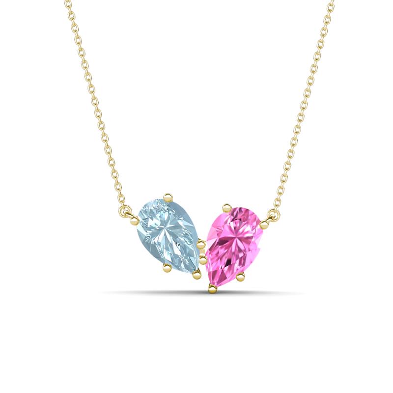 Zemi 1.50 ctw Pear Shape Aquamarine and Lab Grown Pink Sapphire (7x5 mm) Toi Et Moi Pendant Necklace 