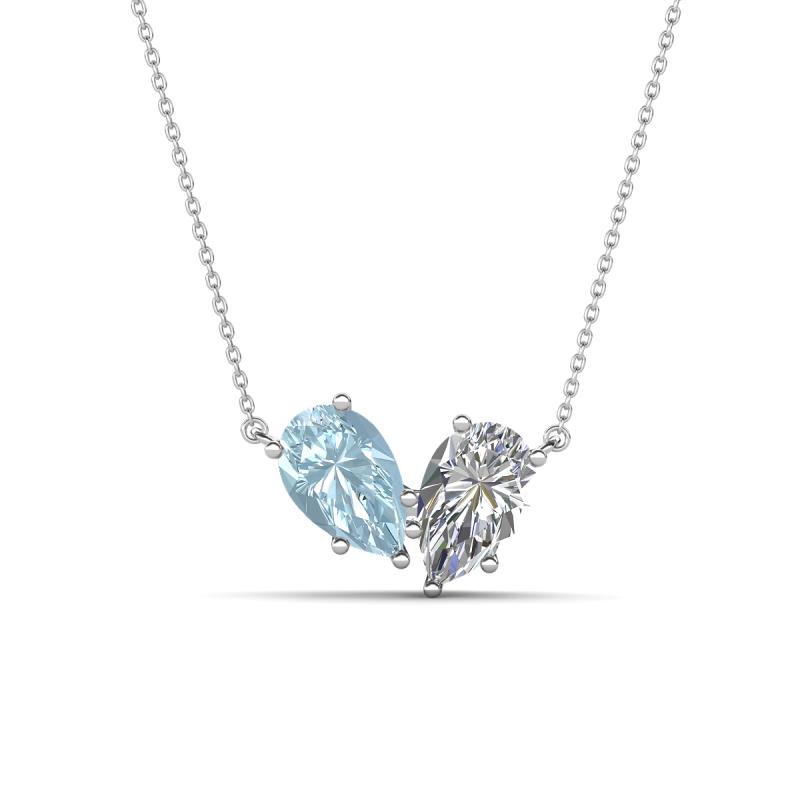 Zemi 1.35 ctw Pear Shape Aquamarine and IGI Certified Lab Grown Diamond (7x5 mm) Toi Et Moi Pendant Necklace 