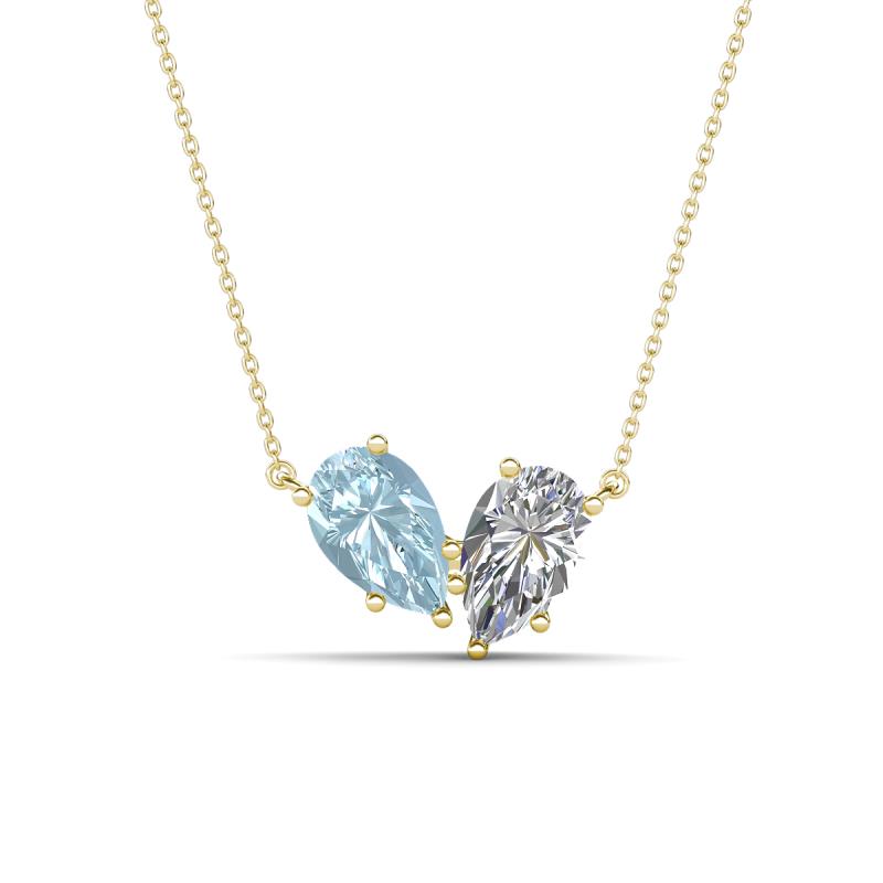 Zemi 1.35 ctw Pear Shape Aquamarine and IGI Certified Lab Grown Diamond (7x5 mm) Toi Et Moi Pendant Necklace 