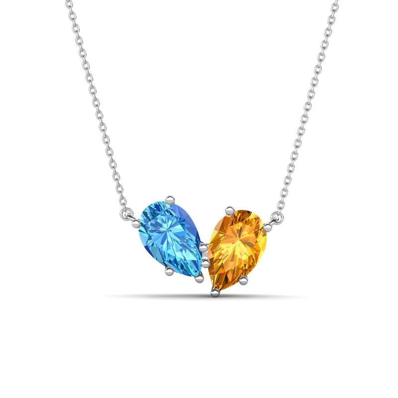 Zemi 1.50 ctw Pear Shape Blue Topaz and Citrine (7x5 mm) Toi Et Moi Pendant Necklace 