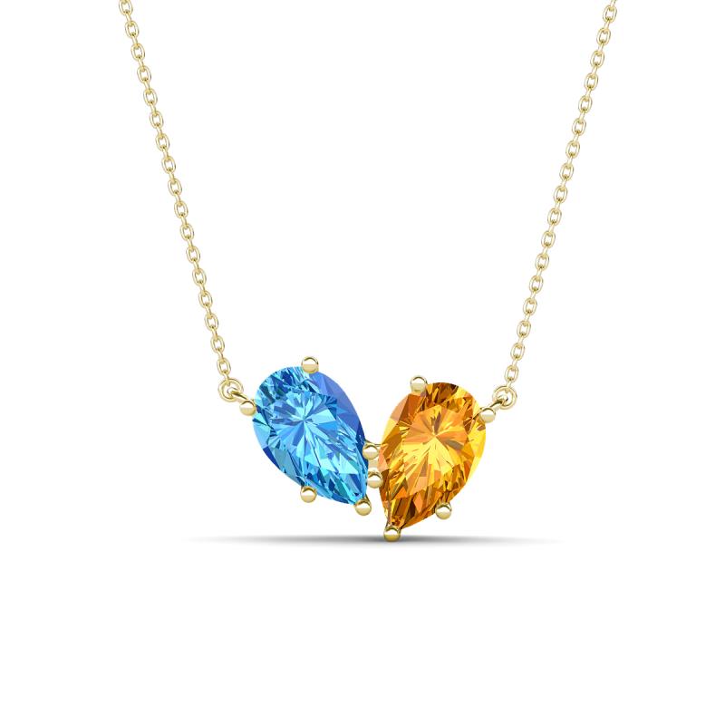Zemi 1.50 ctw Pear Shape Blue Topaz and Citrine (7x5 mm) Toi Et Moi Pendant Necklace 