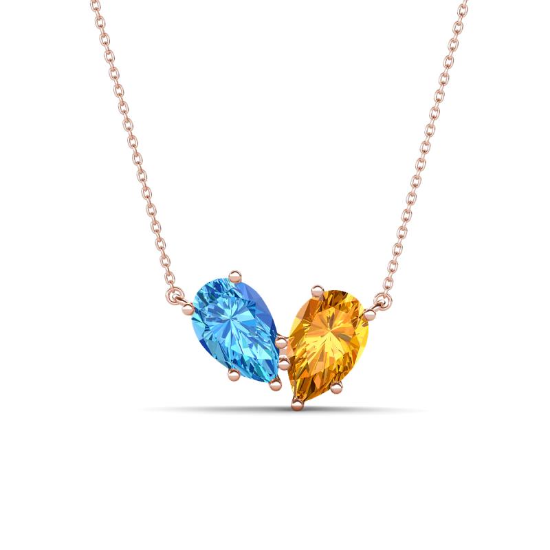 Zemi 1.50 ctw Pear Shape Blue Topaz and Citrine (7x5 mm) Toi Et Moi Pendant Necklace 