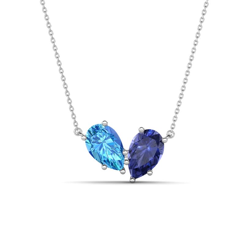Zemi 1.45 ctw Pear Shape Blue Topaz and Iolite (7x5 mm) Toi Et Moi Pendant Necklace 