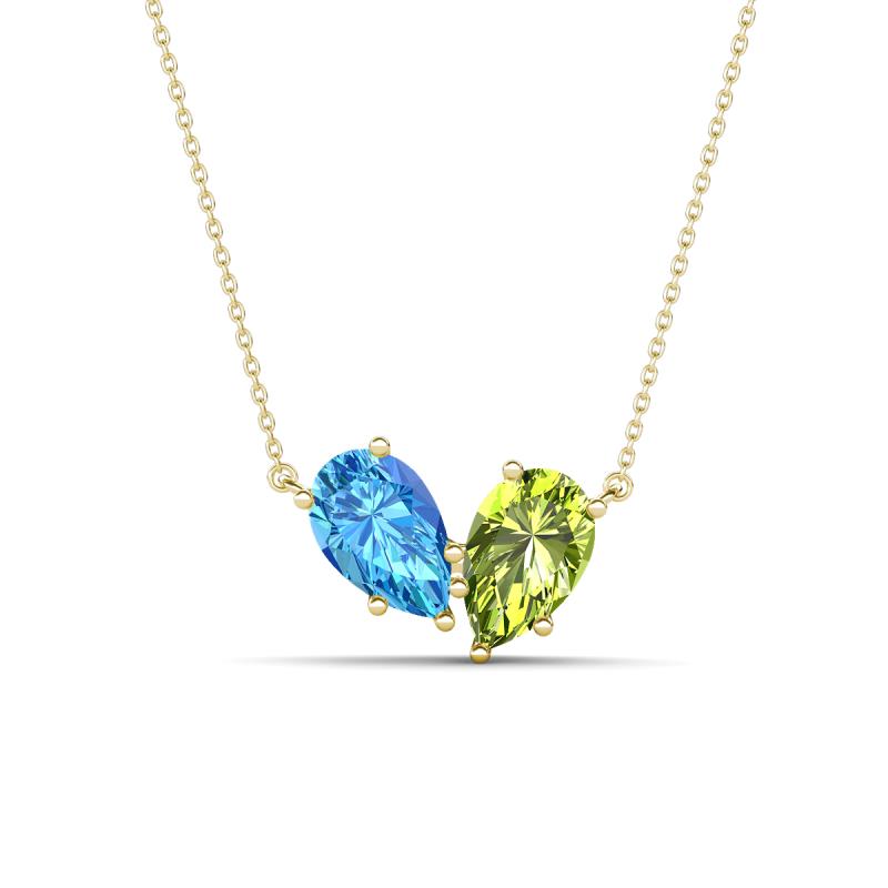 Zemi 1.65 ctw Pear Shape Blue Topaz and Peridot (7x5 mm) Toi Et Moi Pendant Necklace 