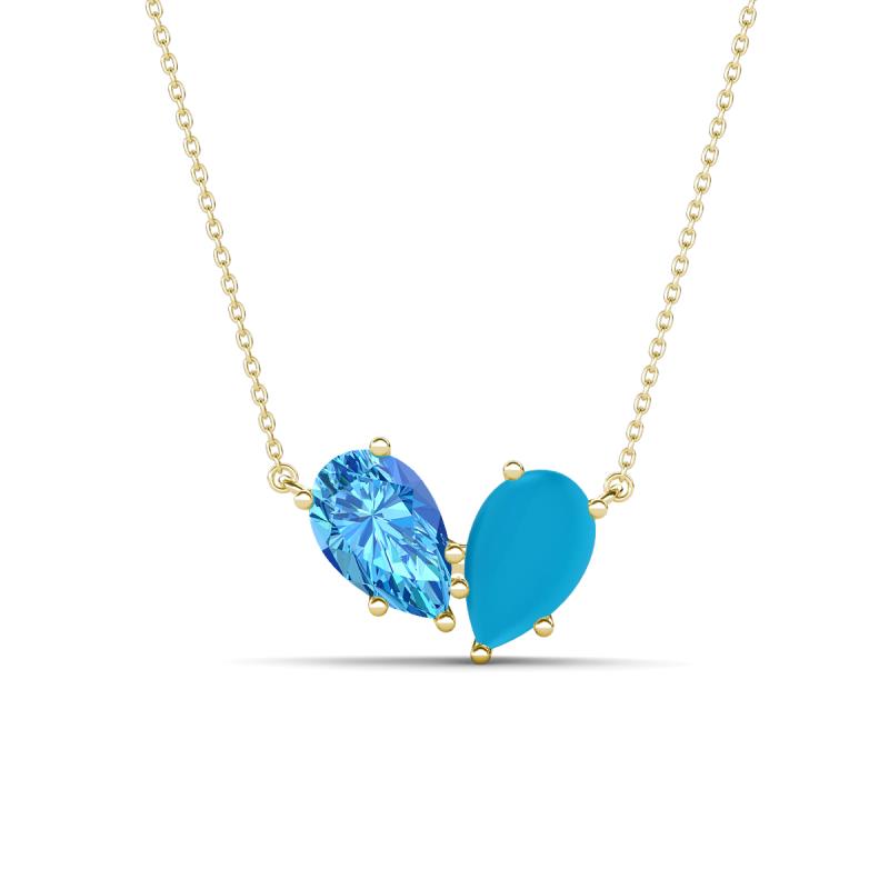Zemi 1.20 ctw Pear Shape Blue Topaz and Turquoise (7x5 mm) Toi Et Moi Pendant Necklace 