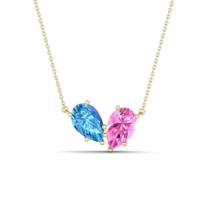 Zemi 1.75 ctw Pear Shape Blue Topaz and Lab Grown Pink Sapphire (7x5 mm) Toi Et Moi Pendant Necklace 