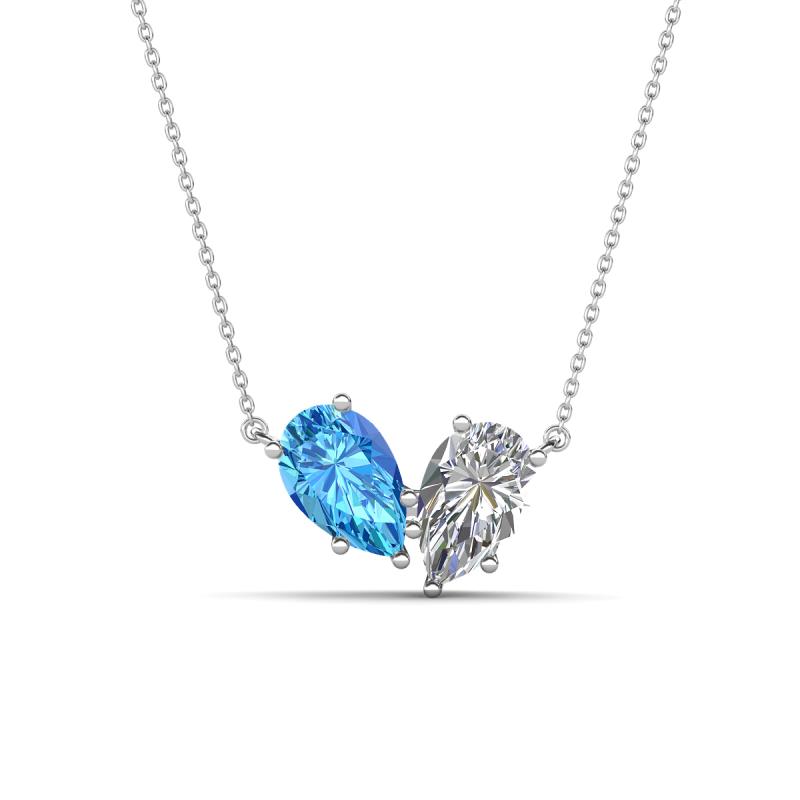 Zemi 1.65 ctw Pear Shape Blue Topaz and GIA Certified Natural Diamond (7x5 mm) Toi Et Moi Pendant Necklace 