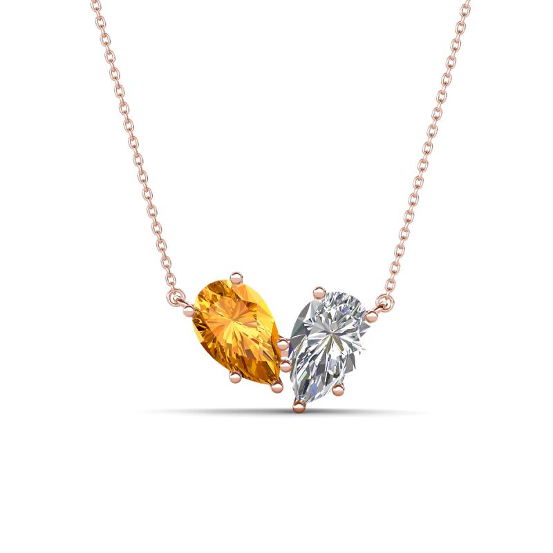 Zemi 1.50 ctw Pear Shape Citrine and Moissanite (7x5 mm) Toi Et Moi Pendant Necklace 