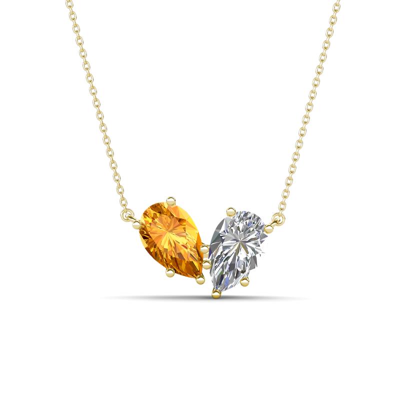 Zemi 1.50 ctw Pear Shape Citrine and Moissanite (7x5 mm) Toi Et Moi Pendant Necklace 