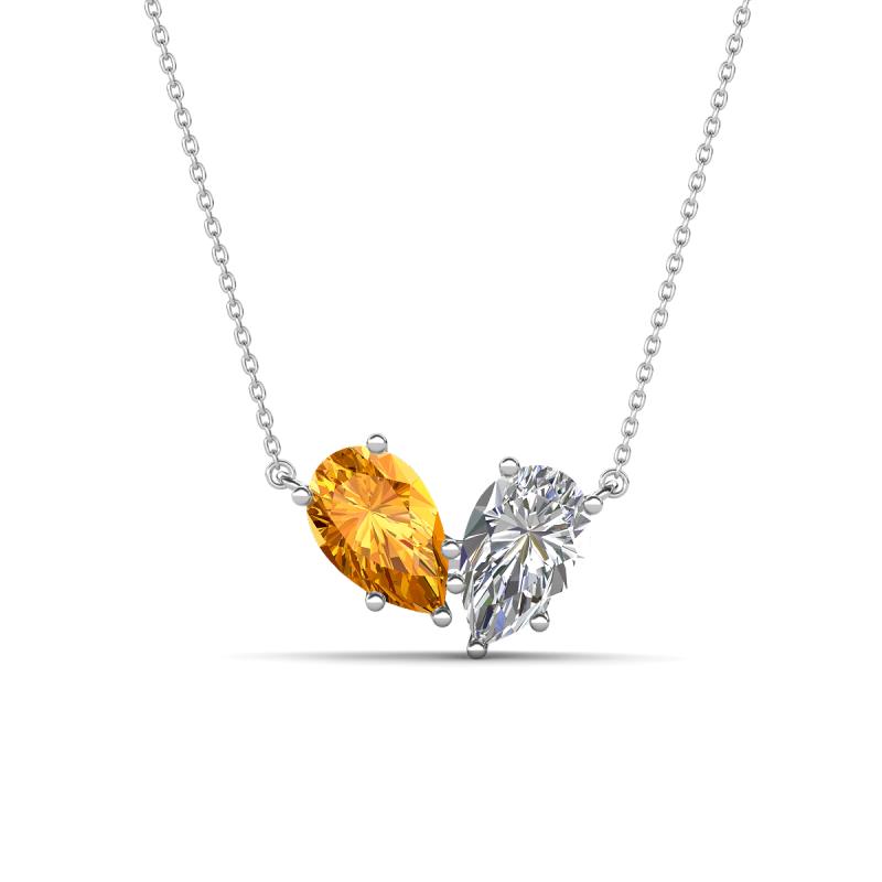 Zemi 1.50 ctw Pear Shape Citrine and Moissanite (7x5 mm) Toi Et Moi Pendant Necklace 