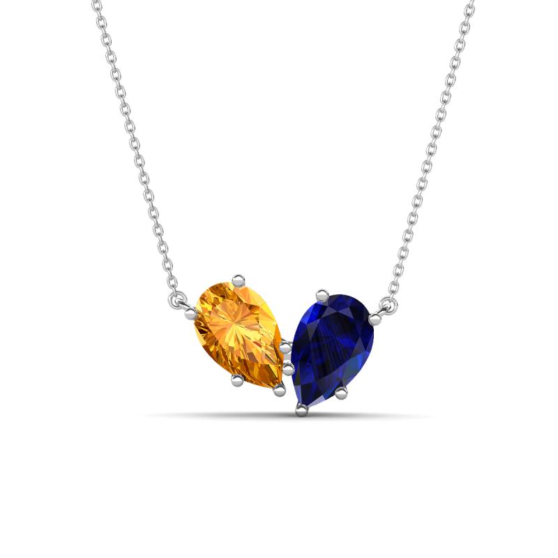Zemi 1.55 ctw Pear Shape Citrine and Lab Grown Blue Sapphire (7x5 mm) Toi Et Moi Pendant Necklace 
