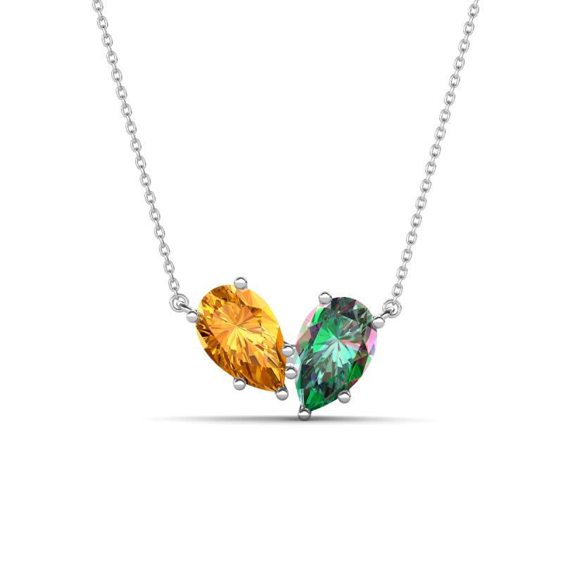 Zemi 1.51 ctw Pear Shape Citrine and Created Alexandrite (7x5 mm) Toi Et Moi Pendant Necklace 