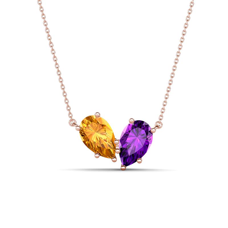 Zemi 1.30 ctw Pear Shape Citrine and Amethyst (7x5 mm) Toi Et Moi Pendant Necklace 