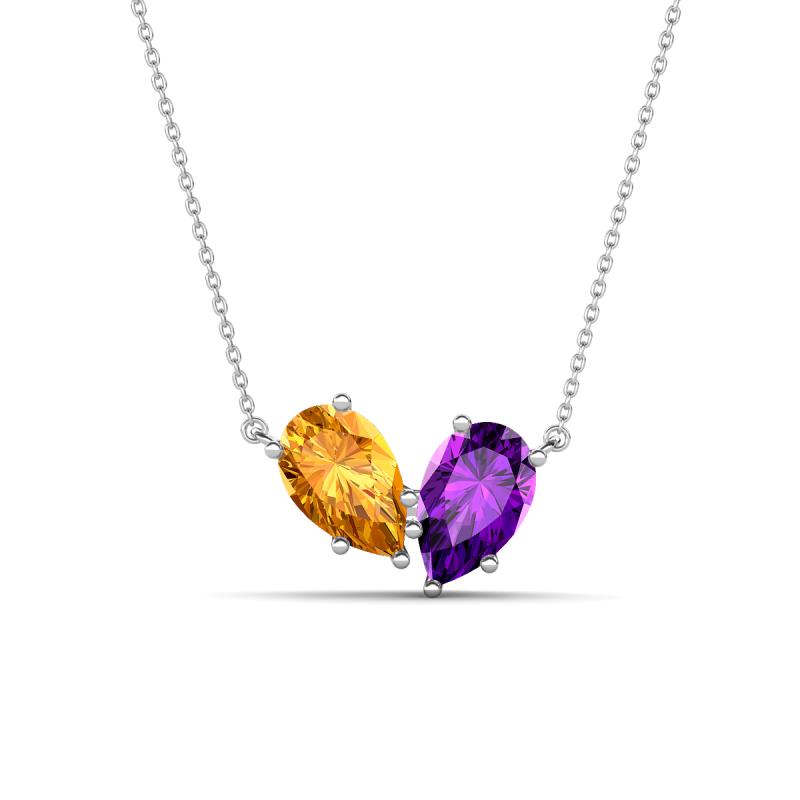 Zemi 1.30 ctw Pear Shape Citrine and Amethyst (7x5 mm) Toi Et Moi Pendant Necklace 