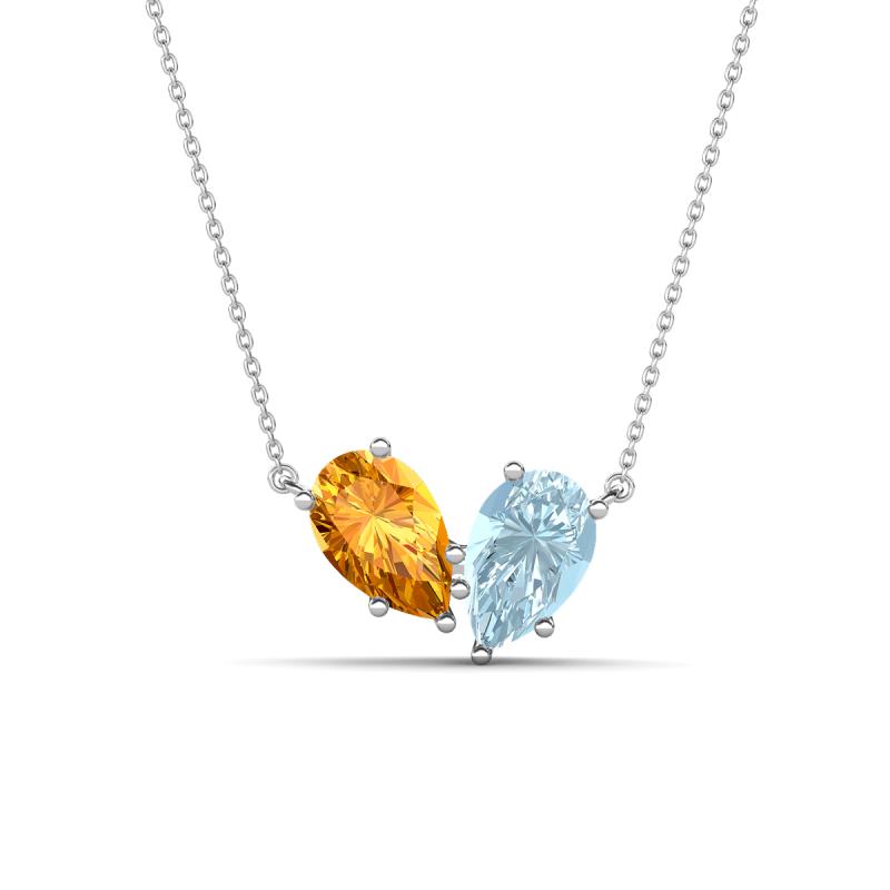 Zemi 1.25 ctw Pear Shape Citrine and Aquamarine (7x5 mm) Toi Et Moi Pendant Necklace 