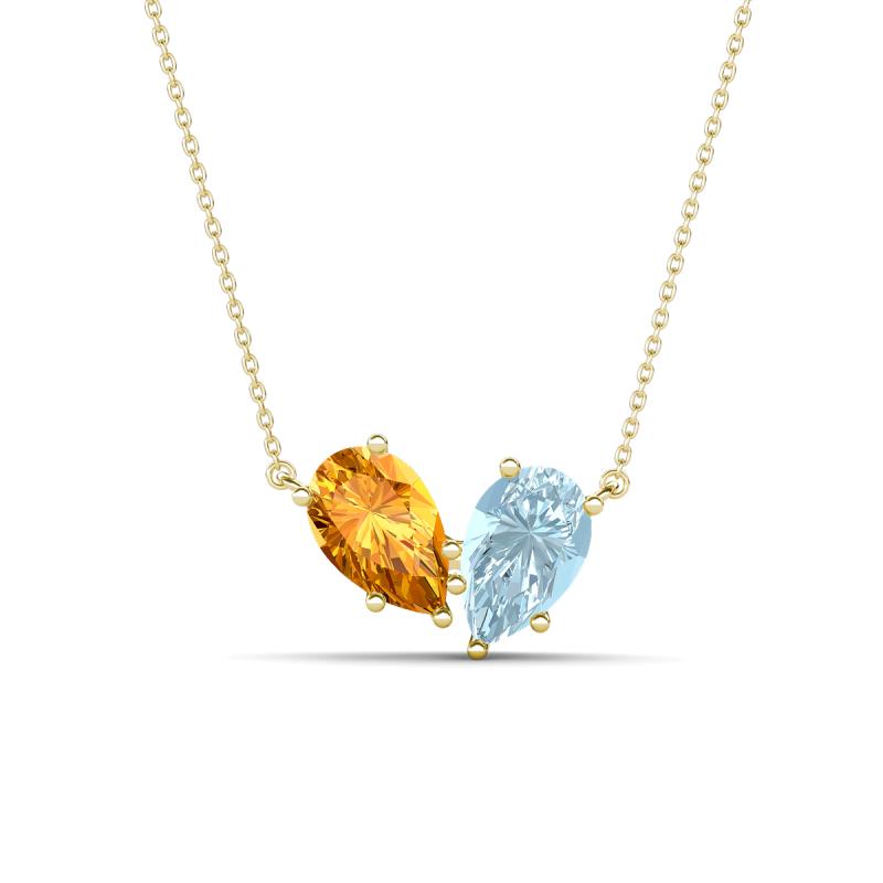 Zemi 1.25 ctw Pear Shape Citrine and Aquamarine (7x5 mm) Toi Et Moi Pendant Necklace 