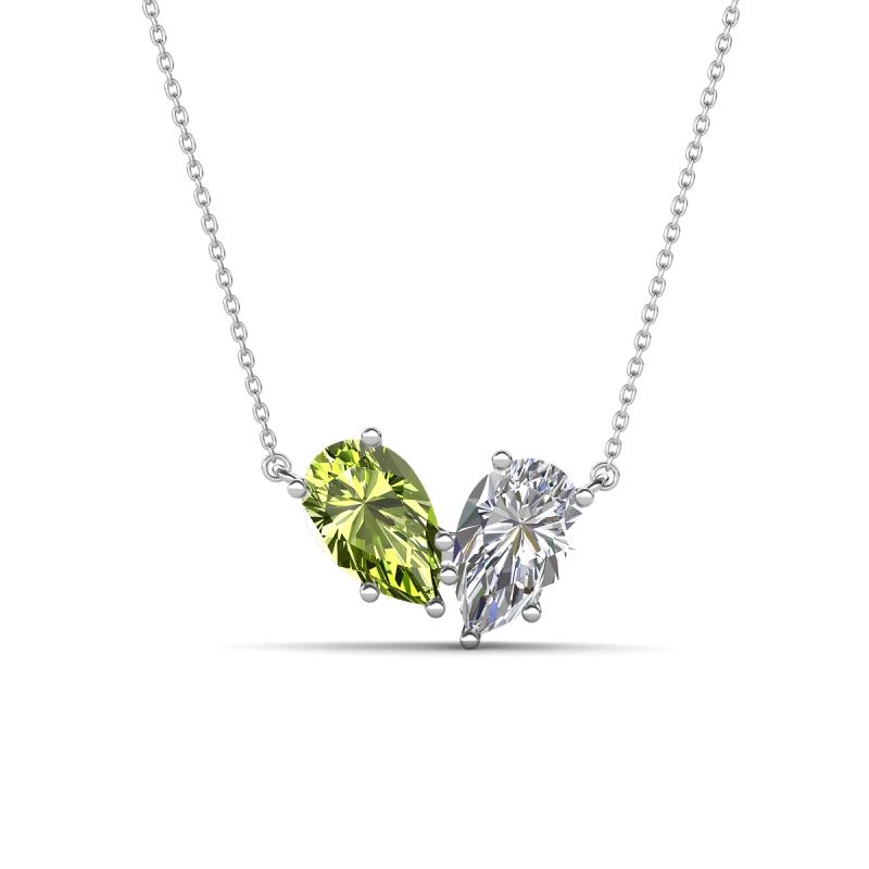 Zemi 1.65 ctw Pear Shape Peridot and Moissanite (7x5 mm) Toi Et Moi Pendant Necklace 