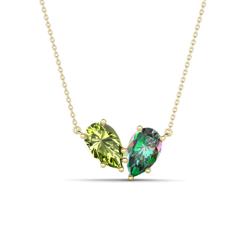 Zemi 1.66 ctw Pear Shape Peridot and Created Alexandrite (7x5 mm) Toi Et Moi Pendant Necklace 