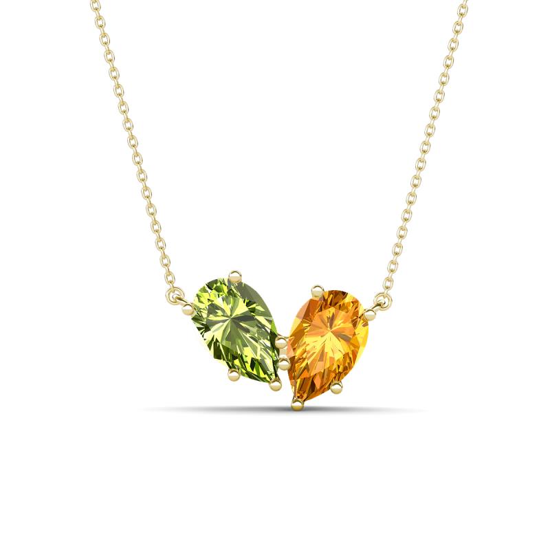 Zemi 1.45 ctw Pear Shape Peridot and Citrine (7x5 mm) Toi Et Moi Pendant Necklace 